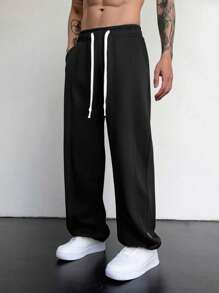 1 pieza Pantalón de chándal casual versátil y cómodo de pierna recta suelta con parches para hombres, primavera/verano