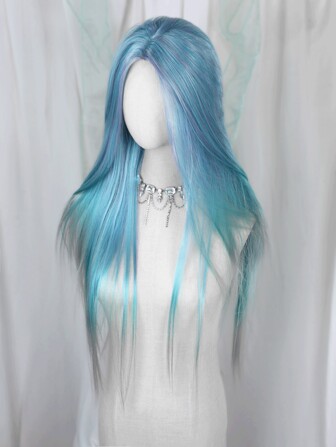 30 '' Mermaid Wig Ombre Blue Wig Mixed Lilac Gray 76 Cm Long Straight Hair Wig , Elegant Mermaid-Inspired Long Straight Hair Blue Mixed Wig Heat-Resistant Synthetic Wig For Women And Girls Cosplay Daily Photo Use Mixed Violet Light Blue Green Gray