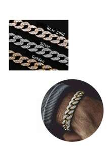 Personalized Fully Rhinestone Decorated Men Hiphop Cuban Chain Bracelet, European And American Fashion Style, Suitable For Men - Gold - View 4