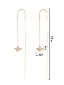 Nooxian 1 Pair Fashionable Micro-Inlaid Zirconia Wing Design Tassel Dangle Earrings