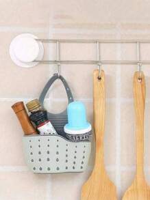 1pc Adjustable Clip-On Sink Sponge Holder, Kitchen Hanging Drain Basket, Kitchen Utensil Organizer