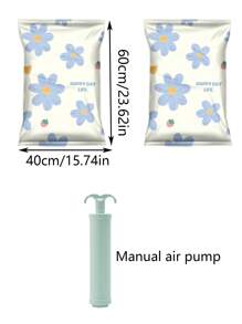 1/2pcs Blue Daisy Printed Manual Vacuum Storage Bags, Suitable For Clothes, Blankets And Quilts - Space Saving, Dustproof, Moisture-Proof, Transparent Plastic Storage Bags, Fit For Home And Travel, Clothing Storage Bags - Multicolor - View 5