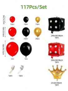 20pcs/117pcs/13pcs Red, Gold, Black Latex Balloons, Red & Black Dice, Gold Crown Balloon Set, Suitable For Party Game Background Decor, Birthday Party Decor, Anniversary, Casino Theme Party Decor - Multicolor - View 6