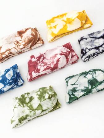 4 双女式扎染中筒运动袜，彩色渐变情侣街头运动、滑板、篮球袜，秋季