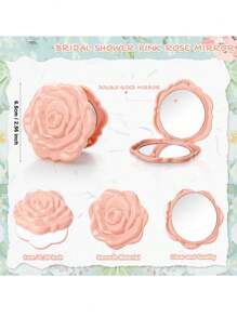 Set da 9 pezzi di specchi pieghevoli da regalo per la sposa (inclusi 3 specchi da trucco a forma di rosa, 3 biglietti di ringraziamento e 3 borse di organza), specchio a forma di rosa pieghevole, specchio compatto portatile per il trucco, omaggi per feste di matrimonio, regali per damigelle, ricordi per gli ospiti