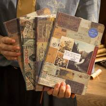 Kreatywny notatnik w stylu europejskim w stylu vintage, twarda okładka z paskiem do zakładek, bogate strony wewnętrzne z unikalnymi ilustracjami krajobrazów, retro dziennik rysunkowy dla uczniów, biuro, impreza, prezenty