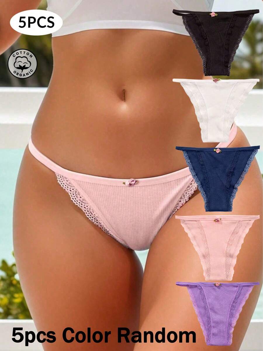 APRSEA 5pcs/Pack Women Low-Rise Solid Color Breathable Casual Sporty Bikini Panties