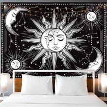 1 peça tapeçaria amarela de sol e lua, tapeçaria vintage boho para pendurar na parede com girassóis, borboletas, mariposas, constelação, tapeçarias de parede estéticas para quarto, dormitório, sala de estar, presentes de aniversário, formatura, decoração de quarto, decoração de parede, decoração de quarto, arte de parede, pôster, decoração de casa, sala de estar, tapeçaria para quarto, bandeira, decoração de quarto