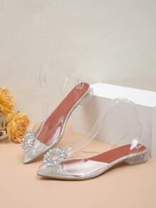 少女水晶装饰粗跟凉鞋，适合舞台表演和拍照，夏季新品 - 銀色 - 查看 7