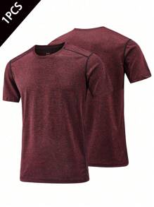 Áo thun thể thao nam Boyfriend Style nhanh khô, tay ngắn co giãn, thấm hút mồ hôi và thoáng khí, 1 chiếc, phù hợp cho nam Boyfriend Style tập luyện thể dục, chạy bộ và đạp xe vào mùa hè - Màu Đỏ Sâu - Xem 1