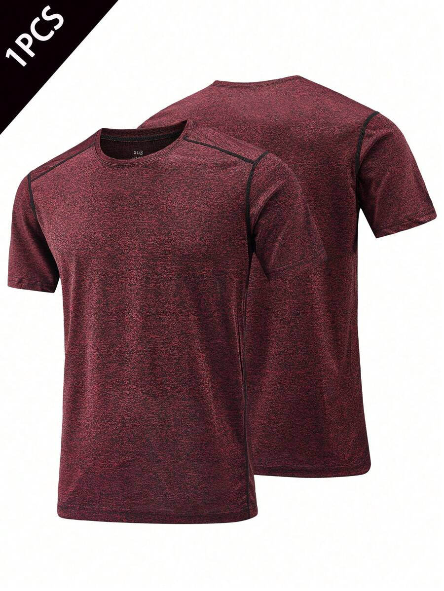 Áo thun thể thao nam Boyfriend Style nhanh khô, tay ngắn co giãn, thấm hút mồ hôi và thoáng khí, 1 chiếc, phù hợp cho nam Boyfriend Style tập luyện thể dục, chạy bộ và đạp xe vào mùa hè - Màu Đỏ Sâu - Xem 1