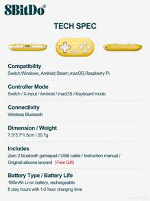 Mandos inalámbricos 8BitDo de tamaño mini, compatibles con , 2 Switch, Android, Windows 10/11, Steam, Raspberry Pi. Modo teclado para Anki, Procreate, MacOS. Modo de juego de 8 horas. Colores: azul, amarillo y rosa. - Amarillo - Ver 9