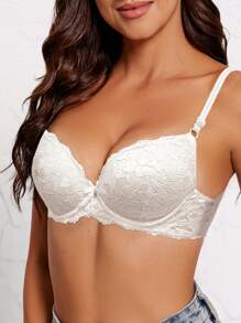 Damen Weiße Spitze Push-up Dessous-BH, Sexy Lift Rücken Dessous-BH mit verstellbaren Trägern, nahtloser Braut-Dessous-BH
