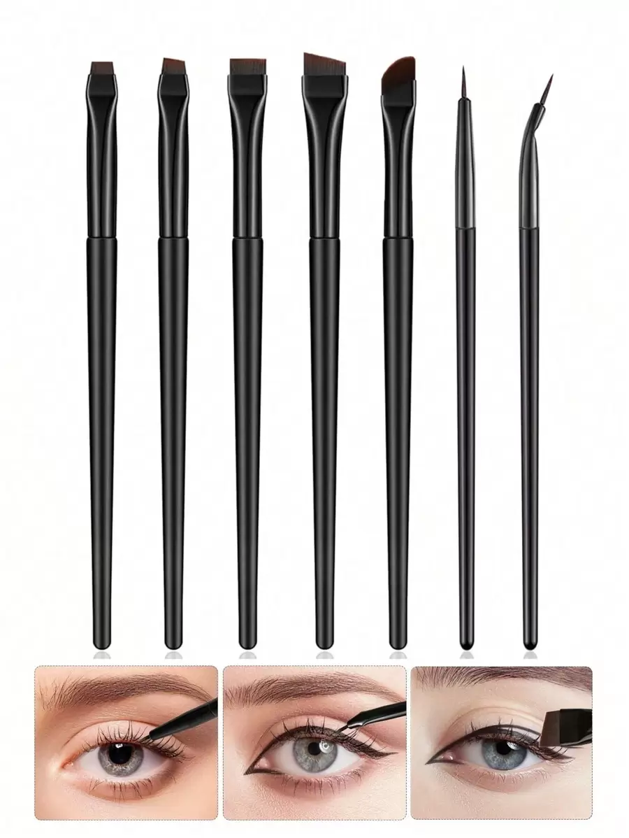 7件套眼部化妆刷套装，包含眼线刷、斜角眼线刷、超细眼线刷、眉刷，方便打造眼影、眼线和眉妆。 - 黑色 - 查看 1