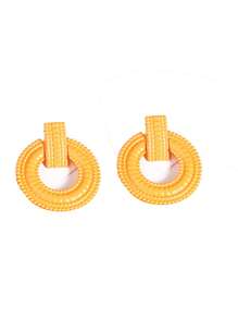 1 Pair Fashionable Minimalist Geometric Hollow Alloy Large Hoop Earrings, Tassel Design Metal Round Earrings, Exaggerated Versatile - Pair Of Round Earrings - View 22