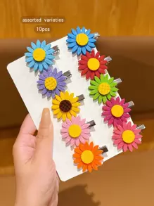 10pcs Random Color Cute Sunflower Hair Clips, Suitable For Everyday Wear - Multicolor - View 4
