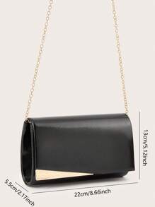 Shiny Luxury Envelope Clutch Bag, Decorated With Cross Texture Golden Hardware, PU Material, With Metal Chain, Suitable For Wedding, Party, Prom, Birthday Gift And More, Large Capacity To Fit Phone, Cosmetics, Etc. - Black - View 8