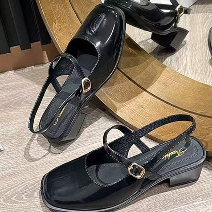 Zapatos de tacón con adornos de perlas, estilo princesa, de uso casual y versátil, adecuados para el tiempo libre, todas las estaciones y viajes. Tallas disponibles para adolescentes y tallas grandes - Negro - Ver 1