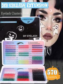 600/570PCS Colorful Mixed Color DIY Eyelash Extension Set High Capacity Individual Eyelash Curler 9-16MM Hybrid D-Curl 3D Effect Natural & Pretty Soft & Comfortable False Eyelash Long Lasting Individual Eyelash Set Eyelash Curler Music Festival & Daily Life & Masquerade & Dating & Party Use