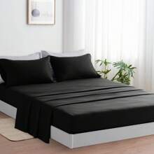 Luxurious And Breathable Bedding Set Includes 1 Durable Duvet Cover, 1 Soft Fitted Sheet And 1/2 Pillowcases - Ultra-Soft Cotton That Is Wrinkle-Resistant, Hypoallergenic And Easy To Care For. - 黑色 - 查看 1