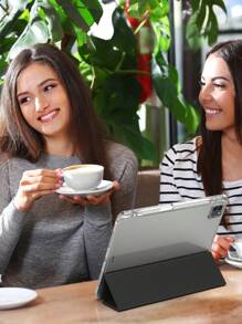 透明折叠保护套适用于 iPad Mini 4/5/6/9.7/10.2/10.5、iPad Air 4/5、iPad 10th、iPad 10.9、iPad Pro 11 英寸、iPad Air 11 (M2) Pro 11 (M4) 2024 Tpu 背面舒适轻便软框架黑色 - 黑色 - 查看 9