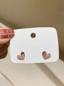 Fashion Minimalist Cubic Zirconia Crystals Heart Shaped Stud Earrings, Delicate Dainty Elegant Sweet Cute Heart Earring For Women