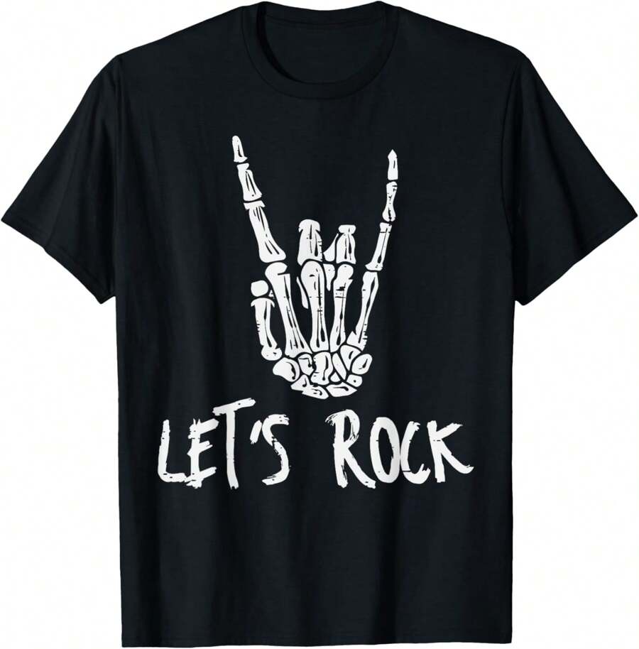 Men's Funny T-Shirt Graphic T-Shirt For Men Guitar Pick T-Shirt Soft Fabric, Breathable, Comfortable Short Sleeve T-Shirts Perfect For Summer - Skeleton Rocker Hand - 查看 1