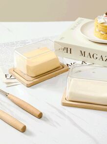 1pc Butter Cheese Storage Container With Lid, Rectangular Butter Preservation Box, Dessert, Cake, Cheese Organizer