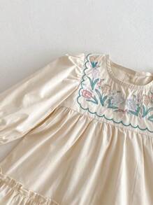 1 bucată rochie casual cu mânecă lungă brodata prințesă cu volane, confortabilă și la modă pentru primăvară/vară - Caisă - Vizualizare 6