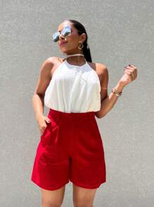 Women's Linen Shorts - Đỏ - Xem 3