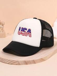 1pc Baseball Cap For Children, USA Print Breathable Sun Protection Hat Suitable For Fishing, Outdoor Activities