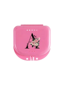 玫瑰图案 A-Z 牙科正畸保持器假牙粉色收纳盒，牙套盒，假牙盒，透气正畸牙套盒，保持器盒，牙科收纳盒，假牙放置盒，易于使用，方便携带，牙套牙套矫正器盒，口腔卫生牙套收纳盒，家用办公宿舍用品，家用收纳用品，牙科配件