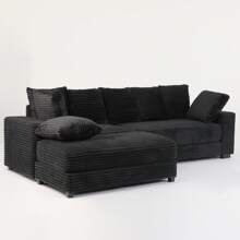 LUCKHAO 108.6" Corduroy Modular Sectional Sofa With Ottoman & Storage, Modern Deep-Seat L-Shaped Sectional With 8 Pillows, Cloud-Like Couch For Living Room, Apartment, Or Office - 黑色 - 查看 11