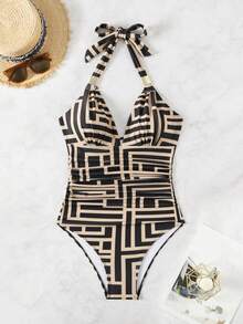 2025 年夏季优雅高腰女式连体泳衣，收腹性感泳装沙滩装 - 彩色 - 查看 2