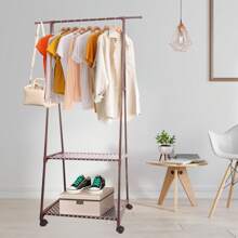 Clothes Rack 2 Tier, Triangle Garment Rack, Clothes Organizer On Wheels, Portable Garment Laundry Coat Rack, Closet Rack For Hanging Clothes, Clothes Hanging Rack For Home Office Dorm Black - Brown Pulley - View 2