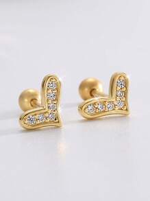 Artepollo 1 Pair 925 Sterling Silver Hypoallergenic Lovely Heart Earrings, Inlaid With Sparkling Zirconia, Personalized And Delicate, Screw-Back Design To Prevent Falling Off, Gift Box Packaging, Great Gift For Kids Or Friends Birthday - Beautiful Love - View 8