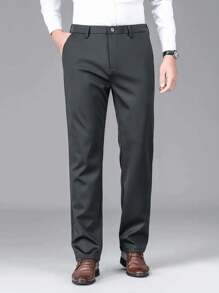 Stretch Fabric Office & Commuter Style Trousers, Men's Casual Slim Fit Dress Pants For Summer, Professional Suit Pants For Work, Wedding, Party, Halloween, Christmas - Dark Grey - View 3