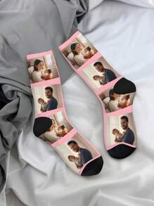 1 Pair Customized 3D Printed Portrait/Photo Socks, Unisex Personalized Novelty Crew Socks, Interesting And Unique Gifts For Easter, Women's Day, Father's Day, Celebrations, Parties, And Special Occasions - Multicolor - View 2