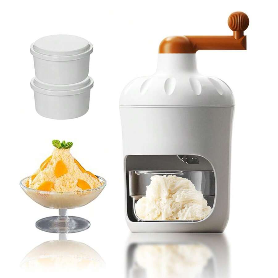 Ice Crusher, Manual Shaved Ice Machine, Including 2 Ice Crushers And 1 Smoothie Container, Suitable For Making Shaved Ice And Various Drinks Outdoors At Home - 白色 - 查看 1