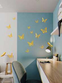 60片3D蝴蝶墙贴，4种款式，3种尺寸，蝴蝶生日装饰、蝴蝶派对装饰、蛋糕装饰、婴儿房装饰，可移除贴纸（金色），款式随机 - 纸质 - 金色 - 查看 8