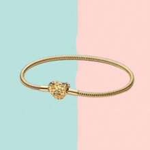 925 Sterling Silver Gold Color Heart & Snake Bone Style Bracelet, Suitable For DIY, Women's Birthday, Wedding, Fashion Jewelry Gift - Silver - View 5