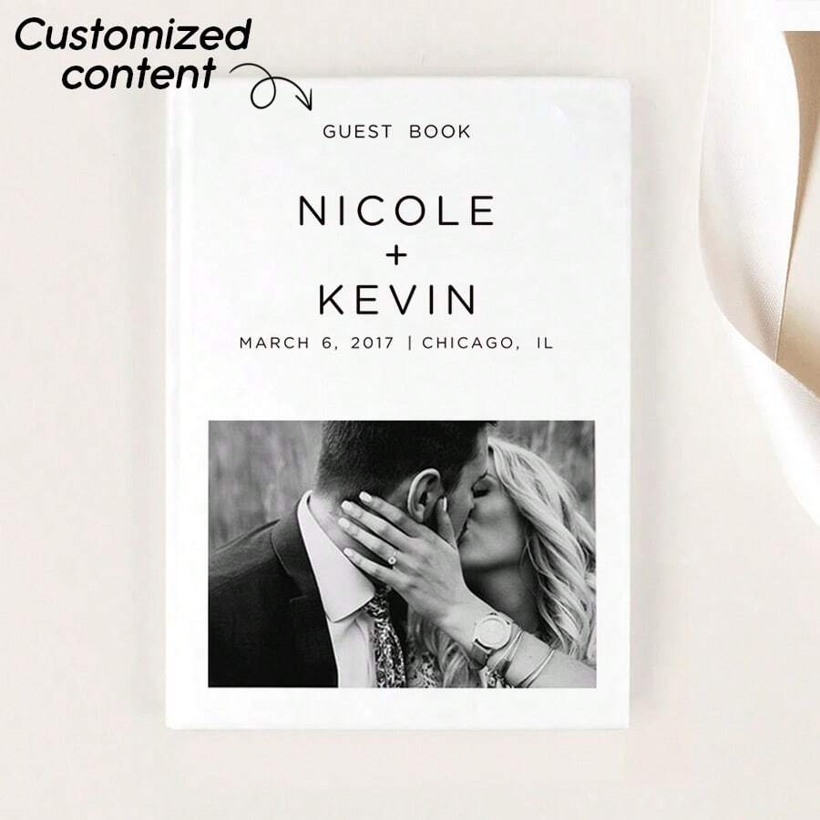 Wedding Guest Book, Vertical Wedding Book, Photo Wedding Book, Personalized With Alphabet Name, Hardcover Wedding Guest Book, Wedding Guestbook, Personalized Eucalyptus Wedding Guestbook, Wedding Memory Book, Wedding Scrapbook, Wedding Book, Single-Sided Customized Wedding Book, 36 Pages Wedding Book,Wedding Essentials - White - View 1