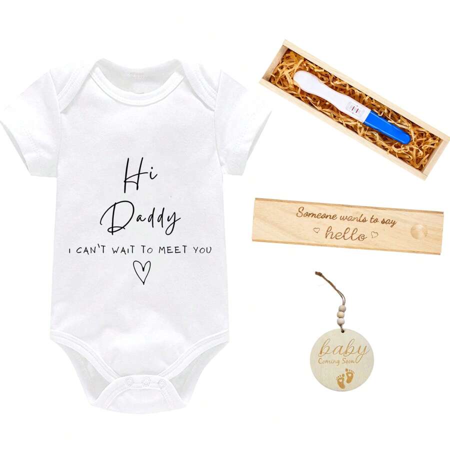 Surprise Pregnancy Announcements For Dad Pregnancy Test Keepsake Box Wooden Baby Announcement Coming Soon Baby Bodysuit Pregnancy Reveal Baby Gift Sets For For Husband Grandparents - Bố - Xem 1