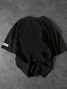 Teen Fashion Handsome Symmetrical Los Angeles Letter Print Creative Lightweight Comfortable Short-Sleeved Black T-Shirt Summer Wear