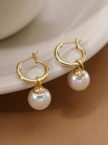1 Pair Fashionable Women's Colorful Pearl Metal Alloy Earrings, Versatile And Sexy French Design, Suitable For Party Dresses, Make A Great Gift For Female Friends
