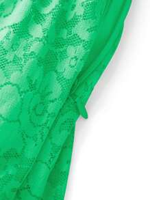 Women Tiered Ruffled Short Skirts Floral Lace Sheer Mid Rise Lined Cute Flowy Mini Skirts - Green - View 6
