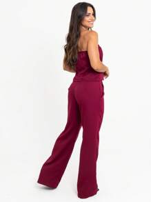 Women's Tailored Set, Wide Leg Pants And Cropped Top - Burgundy - View 4