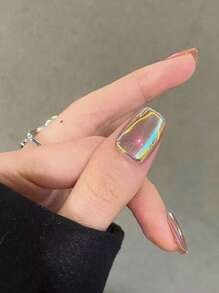 30 piezas de uñas postizas desmontables con efecto de ojo de gato electrochapado en oro, manicura en gel multicapa para presionar