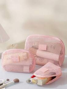 1 Piece Mini Pink Fresh Style High Quality Texture Multifunctional Mesh Storage Bag(Lanyard Can Be Purchased Separately, Color Is Random), Mesh Transparent Cosmetic Bag With High-End Sense Multifunctional Portable Lipstick Storage Bag Toiletry Bag