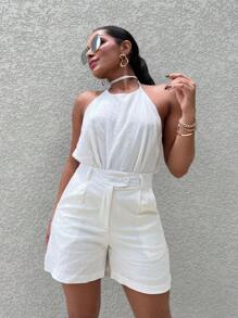 Women's Linen Shorts - White - View 3